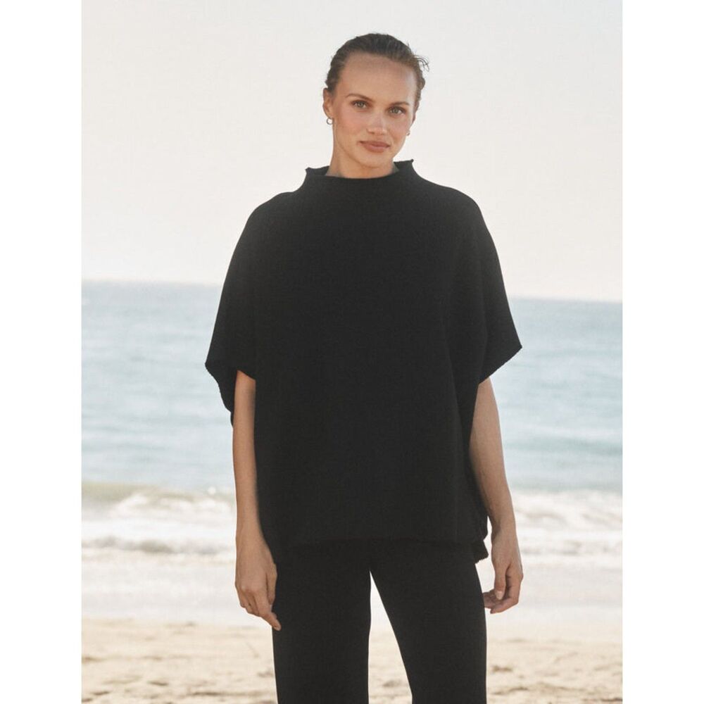 Frank & Eileen Audrey Funnel Neck Capelet OS Black Cotton Worn Once EUC